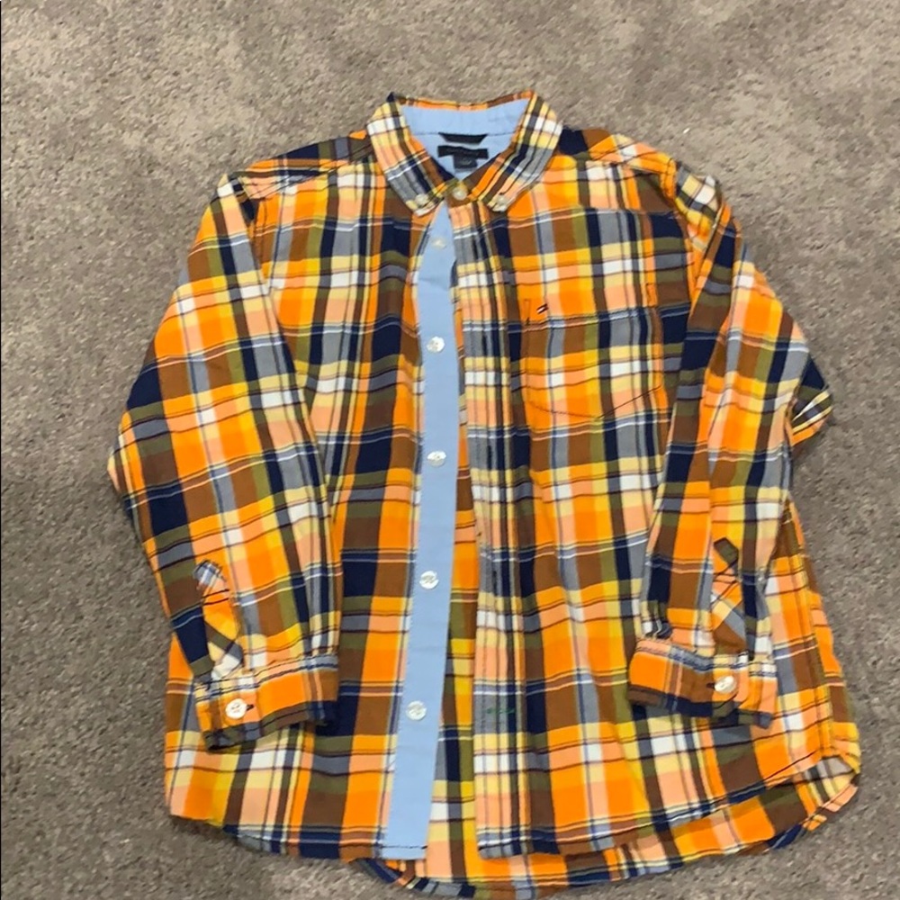 Plaid button down long boys sleeve shirt